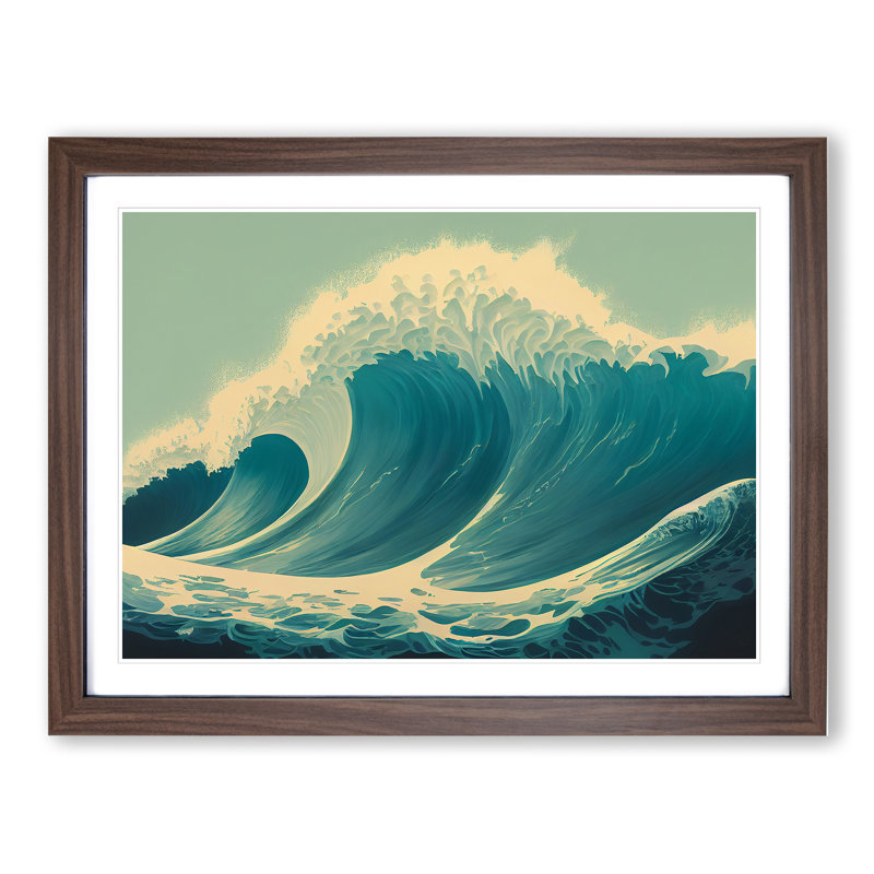 Awesome Ocean Wave - Framed Print, 25cm H x 34cm W x 2cm D, Walnut