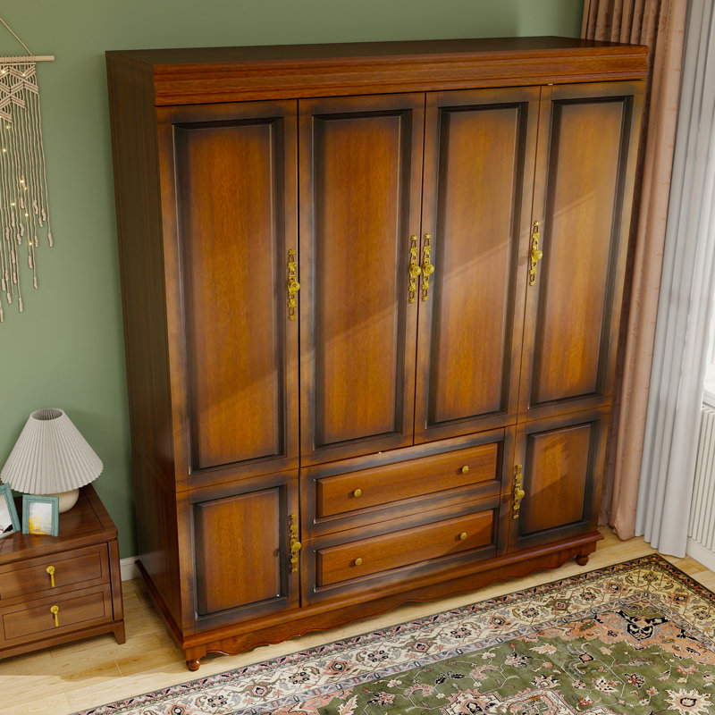 Armoire penderie en bois de cerisier massif avec 3 tiroirs et 2 tringles de suspension Castine, H 70,87 po
