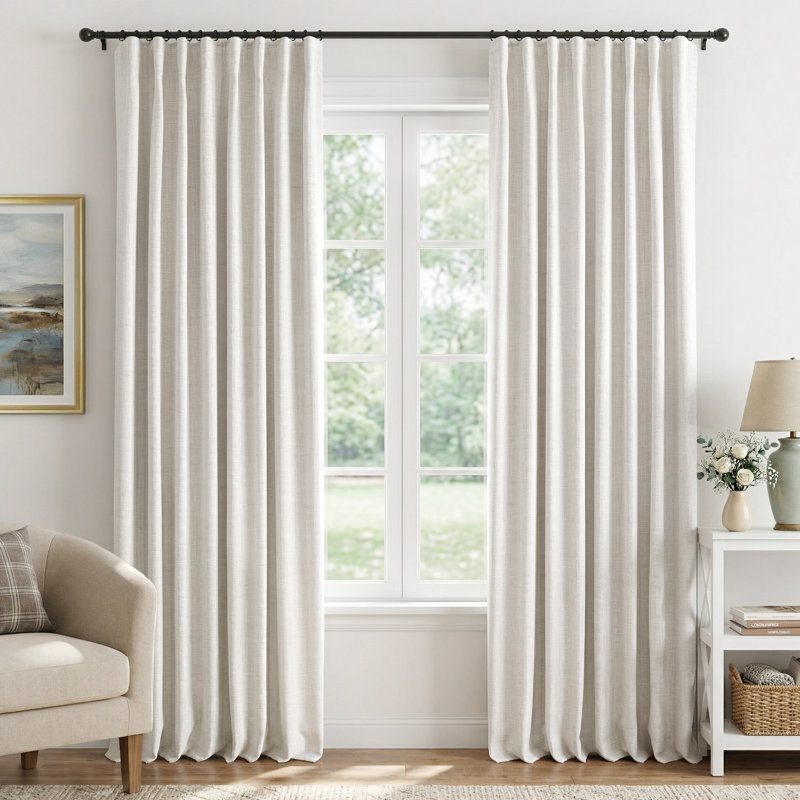100% Blackout Curtains Linen Textured Solid Thermal Insulated Curtains & Drapes For Living Room Bedroom (50" Wide, Set Of 2)