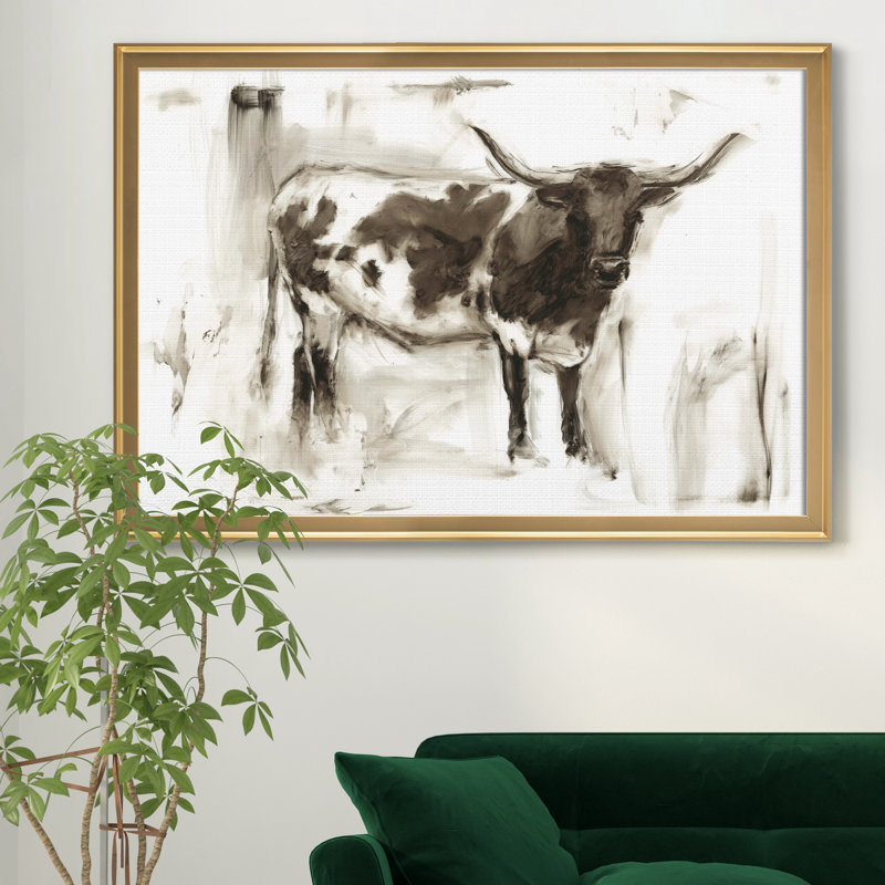 Longhorn Study I - Cadre photo, reproduction d'art sur toile, H 26,5 po x l 36,5 po x P 1,5 po, Doré