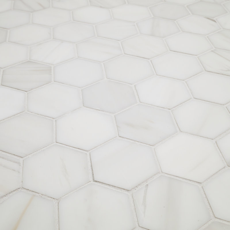 Calabria Frost Hexagon 12 in. x 13 in. Polished Marble Mosaic Floor and Wall Tile