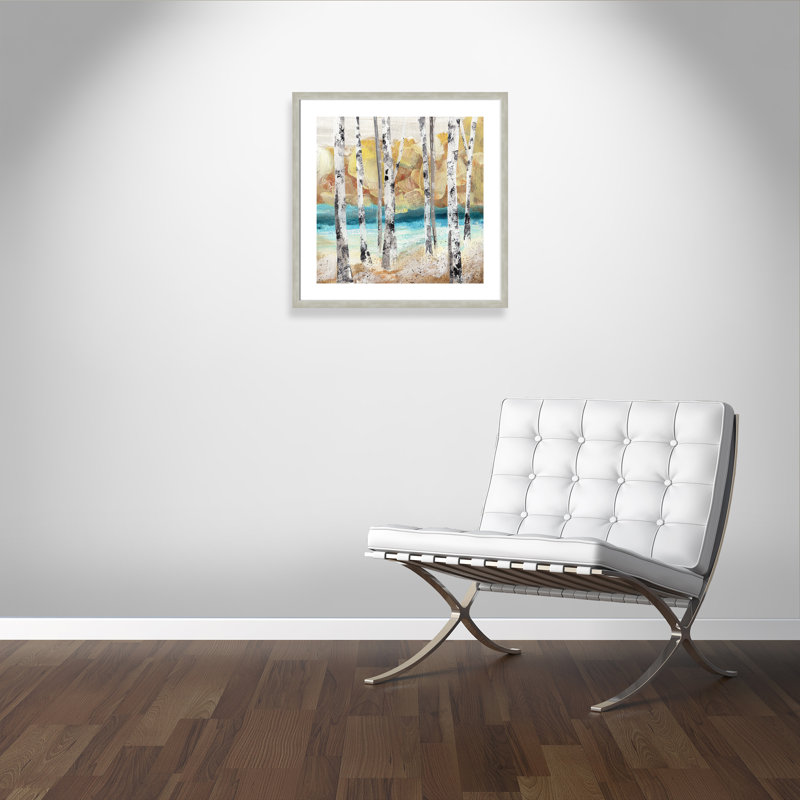 Arbres II - peinture encadrée, Cadre argent, H 28 po x l 28 po x P 1,13 po
