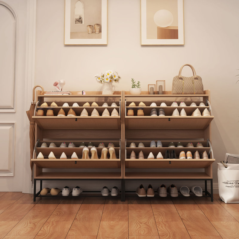 Flip Down Shoe Storage, 39.37"H x 31.5"W x 9.25"D, Natural Wood