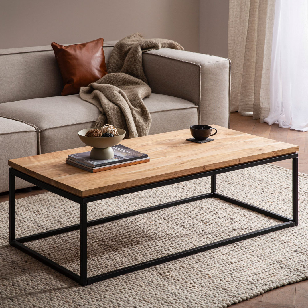 Coffee table 120x60 cm solid wood metal sofa table living room table large