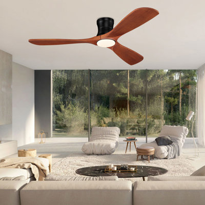 52" 3-Blade Smart Wood Flush Mount Ceiling Fan with LED Light and Remote, WiFi Alexa Control, Quiet DC Motor, Indoor/Outdoor, Dimmable
