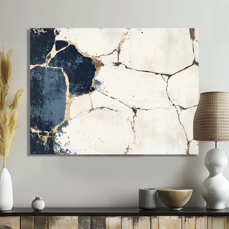 Blanc et bleu luxueux abstrait marbre II - décoration murale moderne en métal, impression murale en marbre