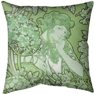 Coussin alphonse mucha femme entre les fleurs