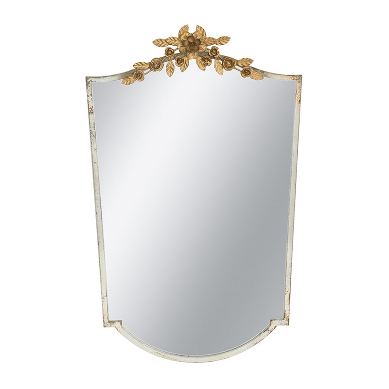 Grand grand miroir rectangulaire pleine longueur avec cadre ivoire délavé et couronne florale dorée, Arche