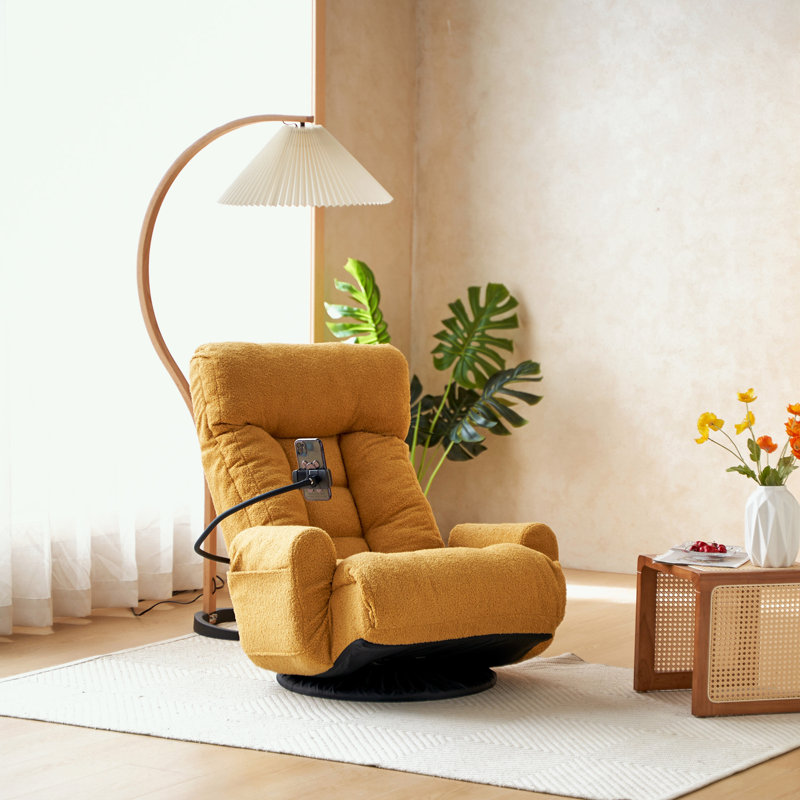 Chaise longue rotative avec tête réglable, Tissu jaune