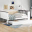 Lit de jour blanc en bois double avec tablettes de rangement, revêtement confortable, fonction de charge et lit gigogne pour une retraite de chambre à coucher relaxante