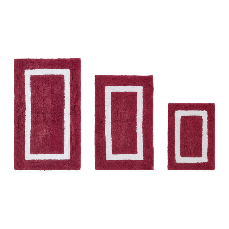 Atle Reversible Cotton Tufted Bath Rug Set, 3PC (17" x 24" | 21" x 34" | 24" x 40"), Red/White