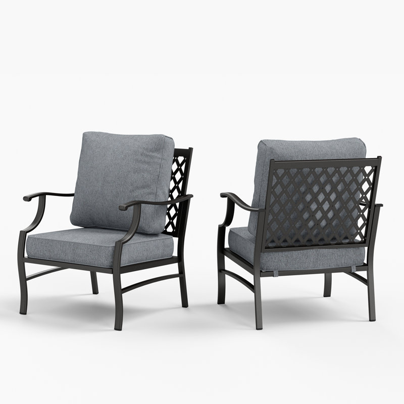 Chaise de patio en métal avec coussins Argirios (ensemble de 2), Gris