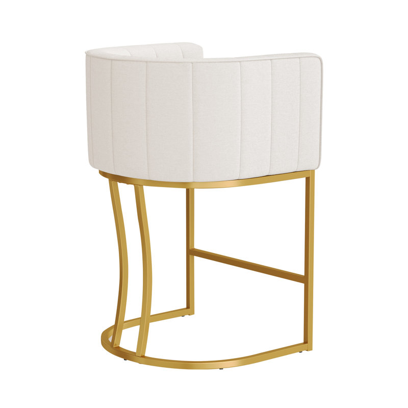 26.4" H Counter Height Bar Stools, Beige Seat/Gold Frame, Linen