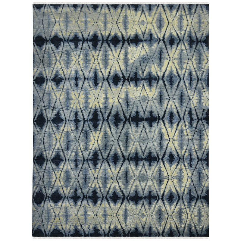 Tapis bleu saphir en laine / viscose noué à la main Hermitage Dessavie, Rectangle 2 pi x 3 pi