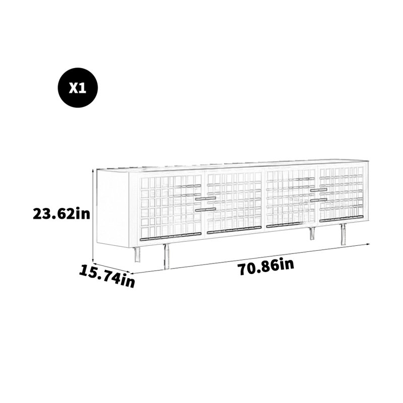 Crédence en bois massif New China Simple, Blanc, 23.65'' H x 70.86'' W x 15.74'' D