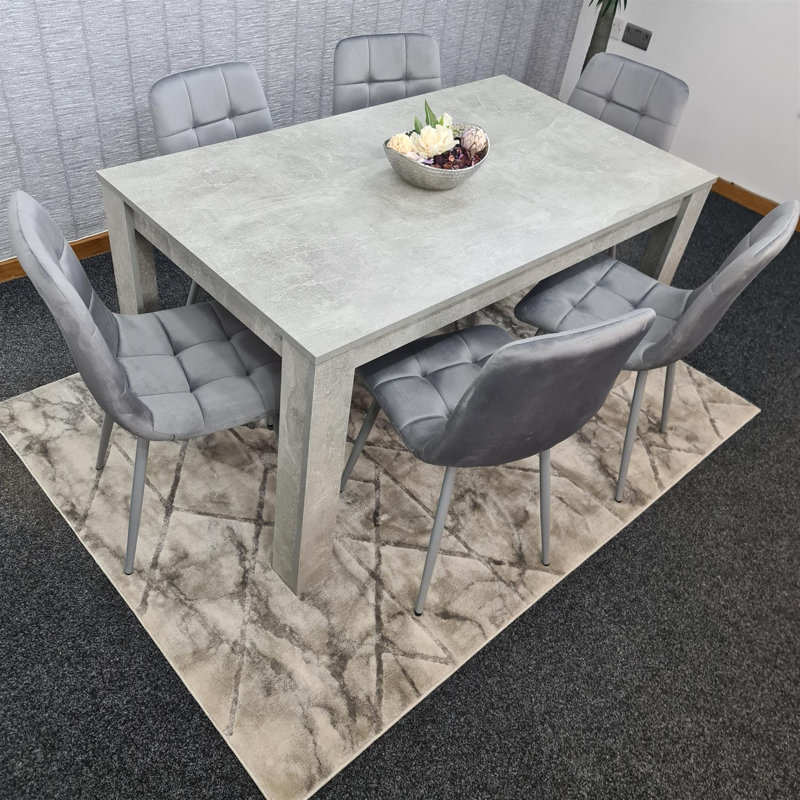 Amiela 6 - Person Dining Set, Grey, 7 Pieces: Table,6 Chairs, 75cm H x 140cm W x 80cm D