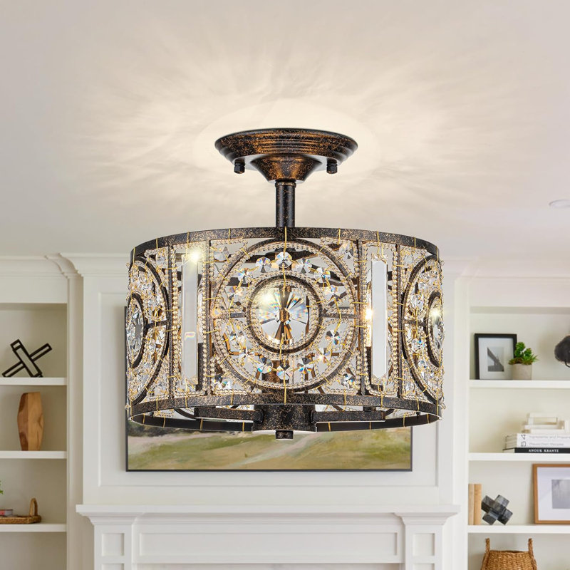 Retro Crystal Drum Pendant Light