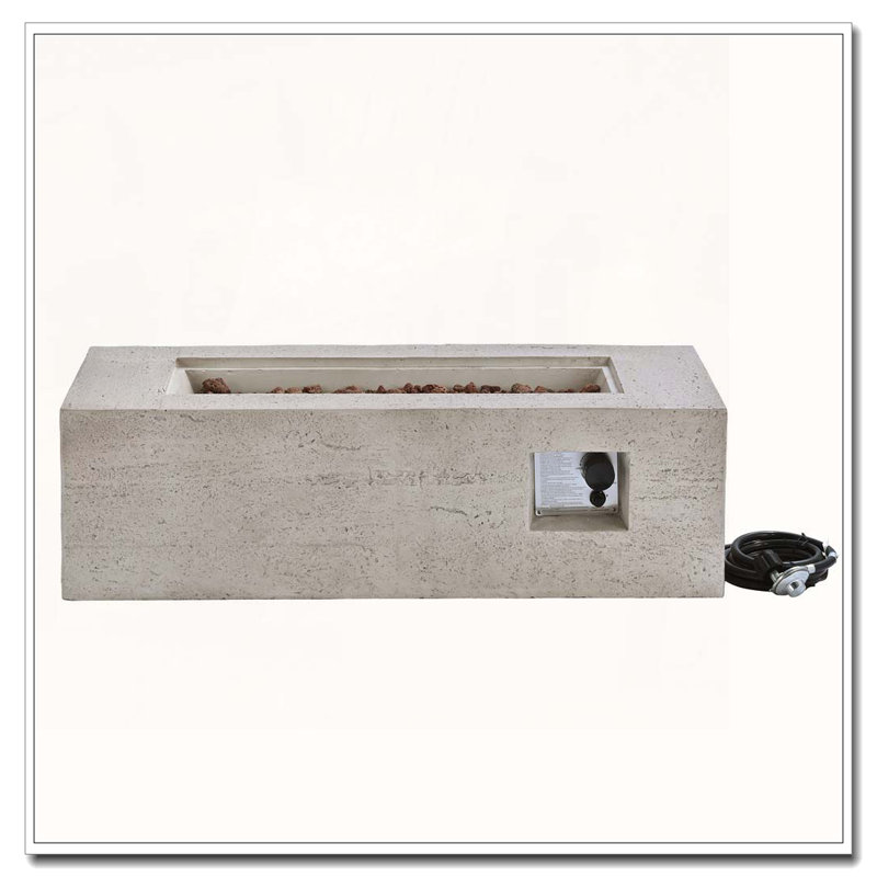 Outdoor Rectangular Propane Fire Pit, Beige+Grey