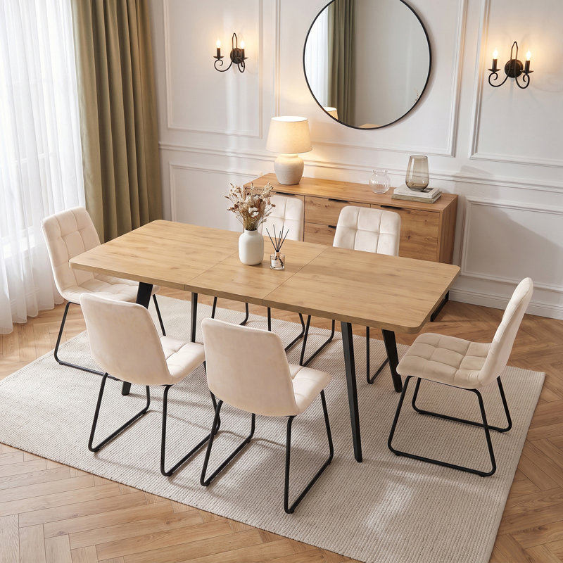 Extendable Dining Set, White, Table, 6 Chiars