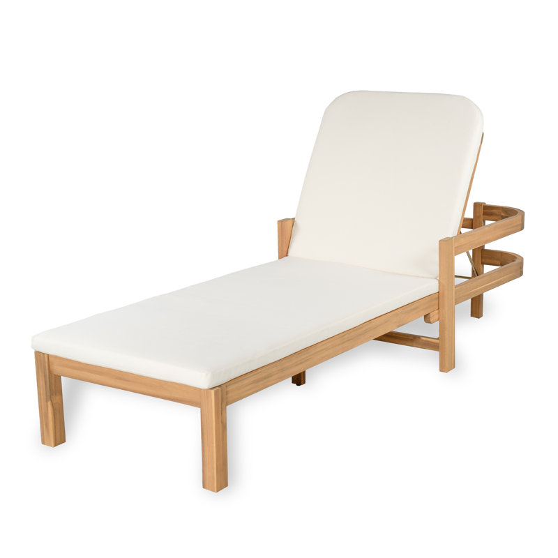 Cade Patio Acacia Wood Chaise Lounge With Adjustable Backrest, Cream, 2
