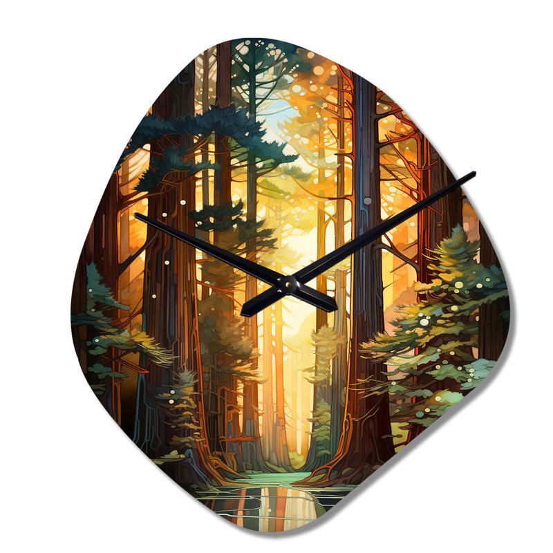 Redwood Shimmering Tree Heights I - Nebula Shape  Green Wall Clock - Unique Shape, Small