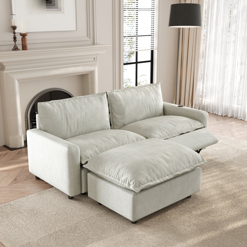 3-Piece Modular Linen Power Reclining Sectional Loveseat Sofa With Zero-Gravity, Beige