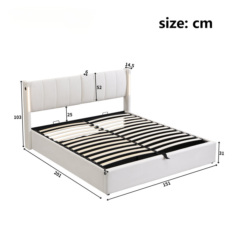 Donan Upholstered Ottoman Storage Bed, Kingsize (5'), White