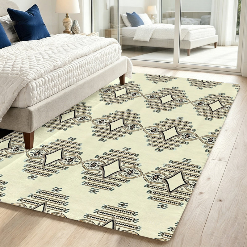 Geometric Pattern Area Rug, Non-Slip Soft Floor Carpet, Washable Indoor for Living Room, Bedroom, Dining, Home Office, Patio Decor and Accessories