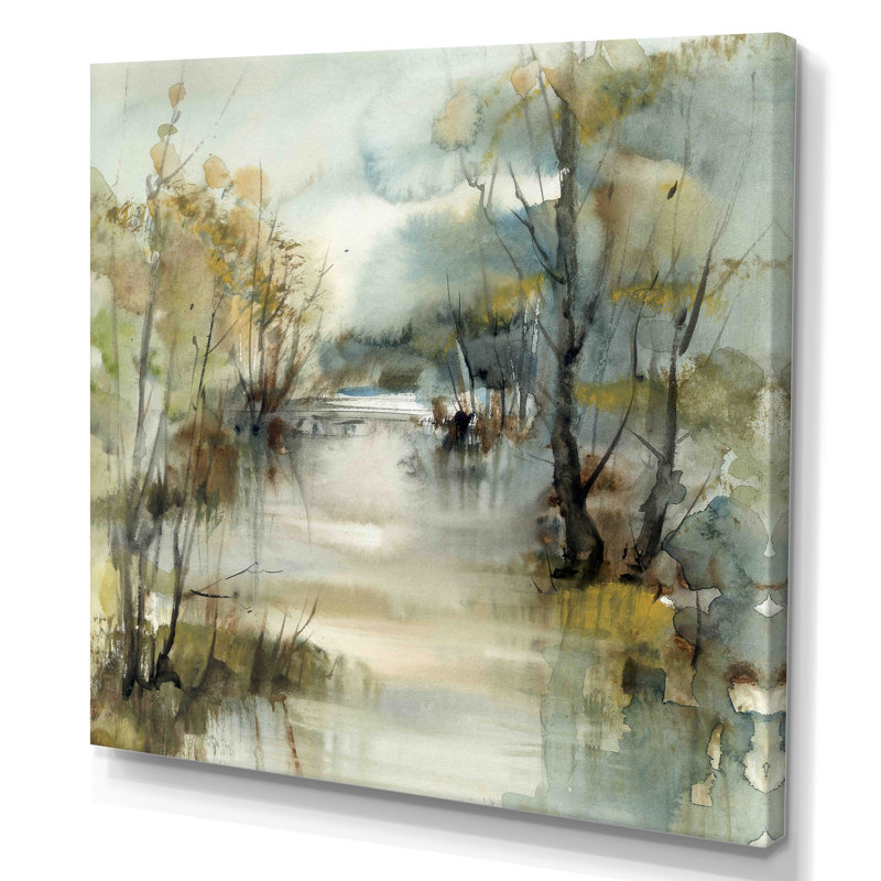 Illustration de paysage de rivière d'hiver - sur, H 16 po x l 16 po, Toile tendue, Sans cadre