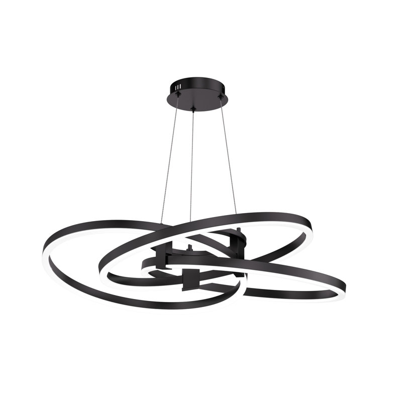 Lustre moderne carré / rectangulaire à 3 lumières 36 "avec cadre en aluminium Alliber, Noir mat, H 8,5 po x l 36 po x P 36 po