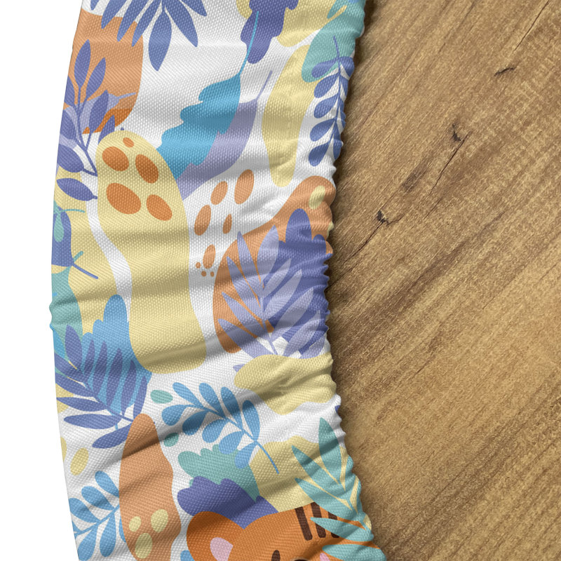 East Urban Home Cartoon Fitted Round Tablecloth Diameter Dark Orange Multicolor, 47.24" Round