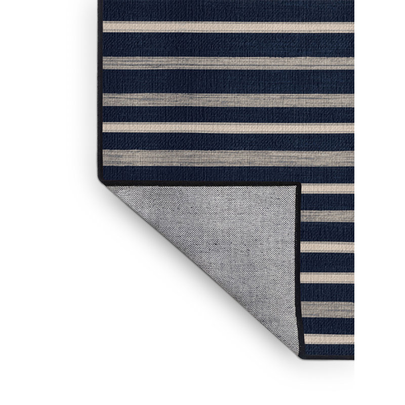 Washable Navy Light Gray Striped Area Rug, Runner 2' x 5'