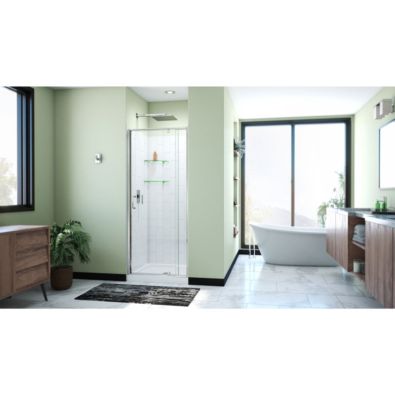 Flex 32" W x 32" D x 78" H Semi-Frameless Square Tub Enclosure with Fixed Panel and Base Included, Chrome