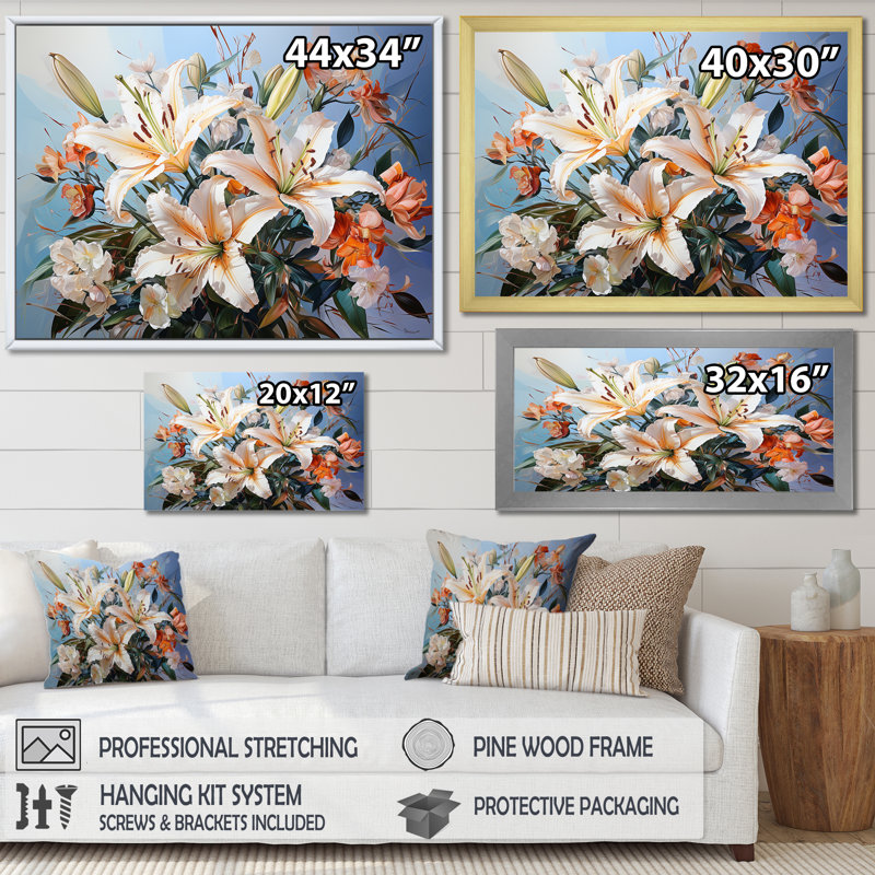 «Blue and White Lilies Country Charm I», reproduction, H 24 po x l 32 po x P 1 po, Cadre flottant noir