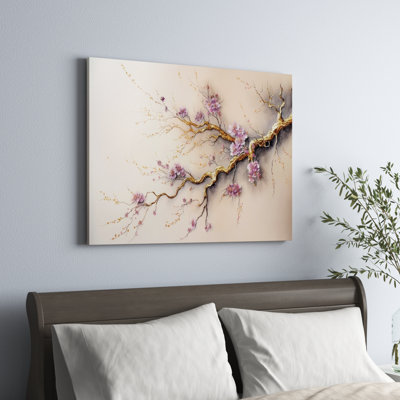 Pink and Plum Cherry Blossom Branch V - Modern Metal Wall Decor