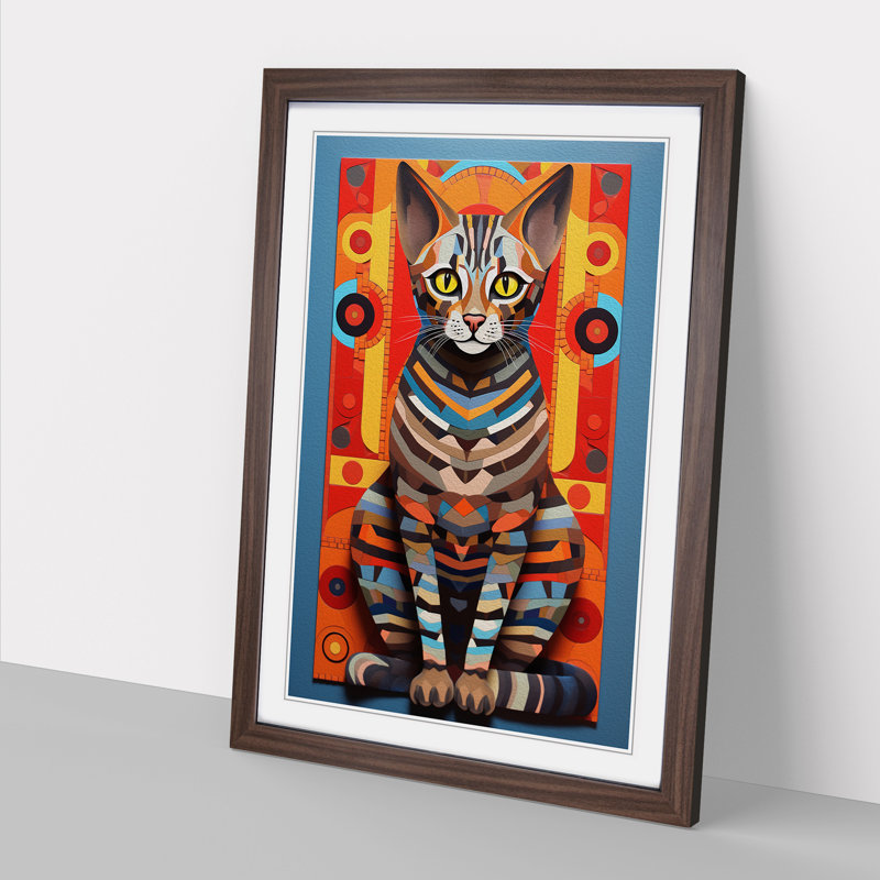 Bengal Cat Constructivism - Framed Print, 46cm H x 34cm W x 2cm D, Walnut Framed