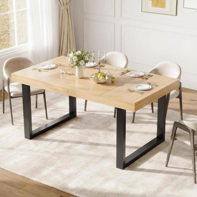 70.8" Industrial Dining Table for 6-8, Modern Rectangular Wooden Kitchen Table with Sturdy Metal Legs for Home Office