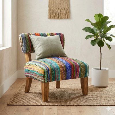 Chaise d'appoint Boho avec coussin en coton tissé à la main
