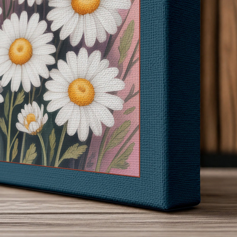 Daisy Arrangement Botanical - Wrapped Canvas, 30x20 - 76.2 x 50.8 cm, Teal Border
