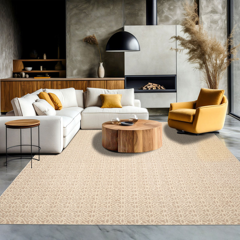 Tapis multicolore ivoire en laine touffeté à la main à motif géométrique de la Nouvelle-Zélande