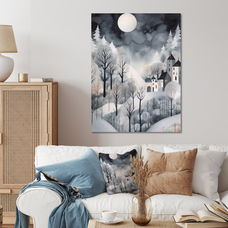 «Grey Cream Nordic Village», impression abstraite de paysage mural en métal, H 40 po x l 30 po x P 1 po