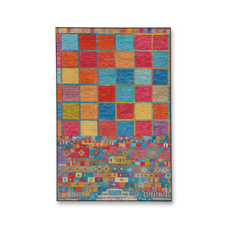 Tapis bleu tissé lavable rétro Mosso, 2'6" x 4'11"