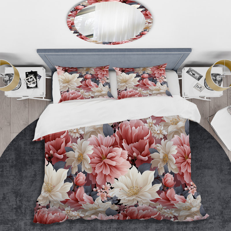 Romantic White And Pink Floral Symphony - Ensemble de housse de couette à motif floral