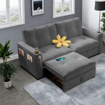 Canapé-lit compact en velours côtelé, double fonction moderne pour les appartements