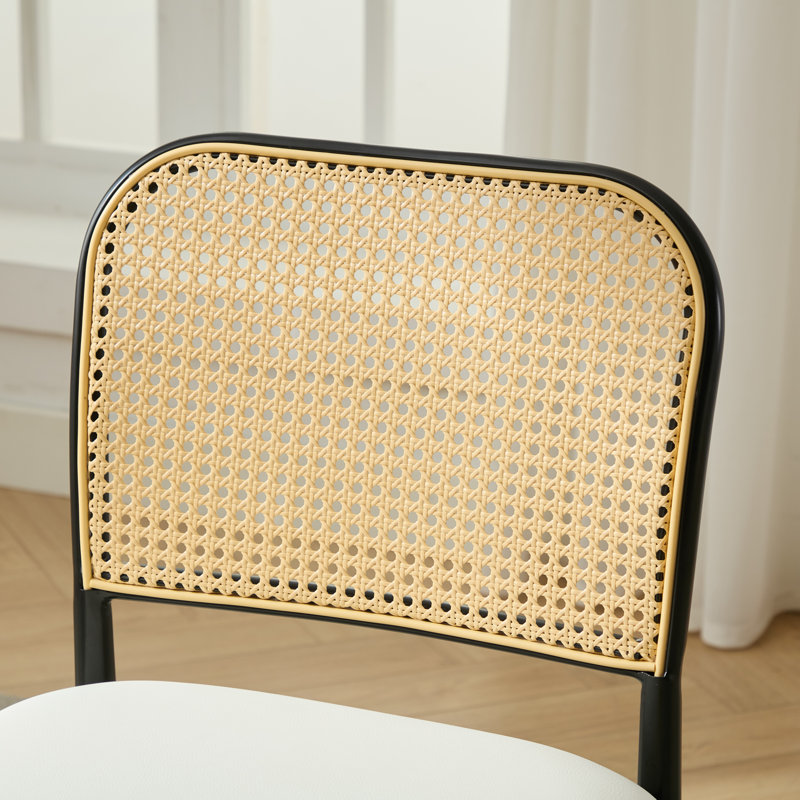 Chaise d'appoint moderne rembourrée en similicuir avec dossier en rotin, 2, Brun