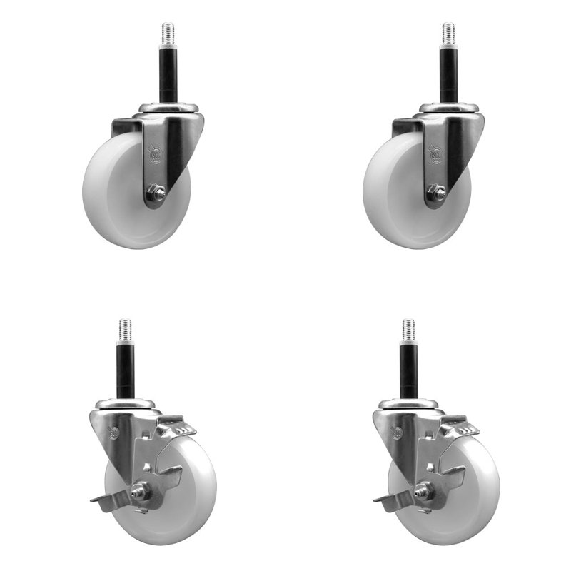 4 Inch SS Nylon Wheel Swivel 3/4 Inch Expanding Stem Caster Set 2 Brakes SCC