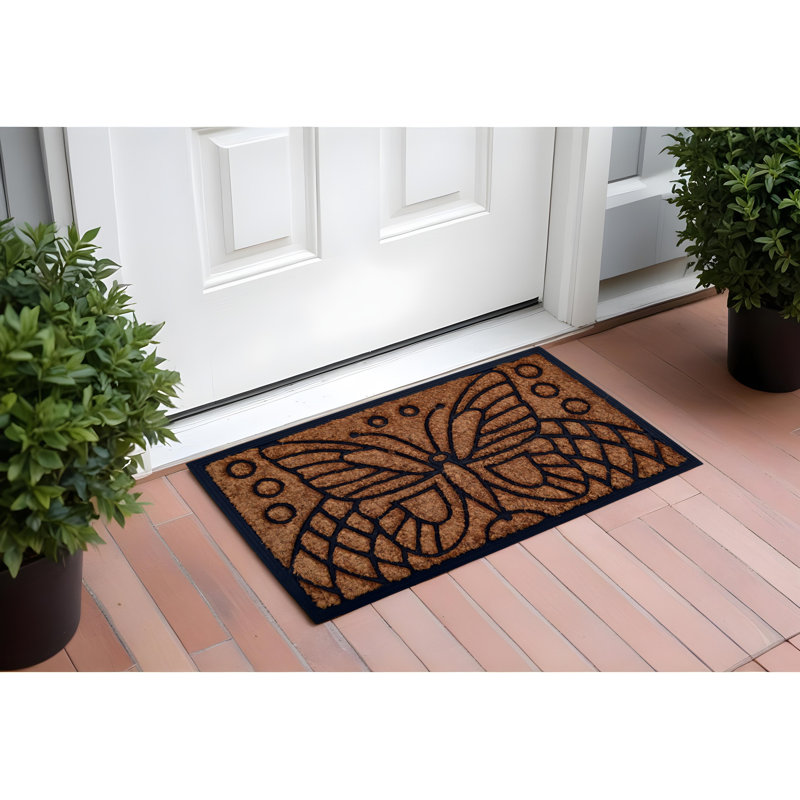 18" X 30" Beige and Black Rubber and Coir Outdoor Door Mat