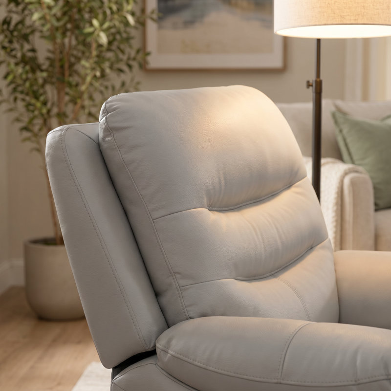 40" W Light Grey Power Recliner Chair with USB Port, LED Lights, Pillow-Top Arms, and Breathable Leather Upholstery, Gray