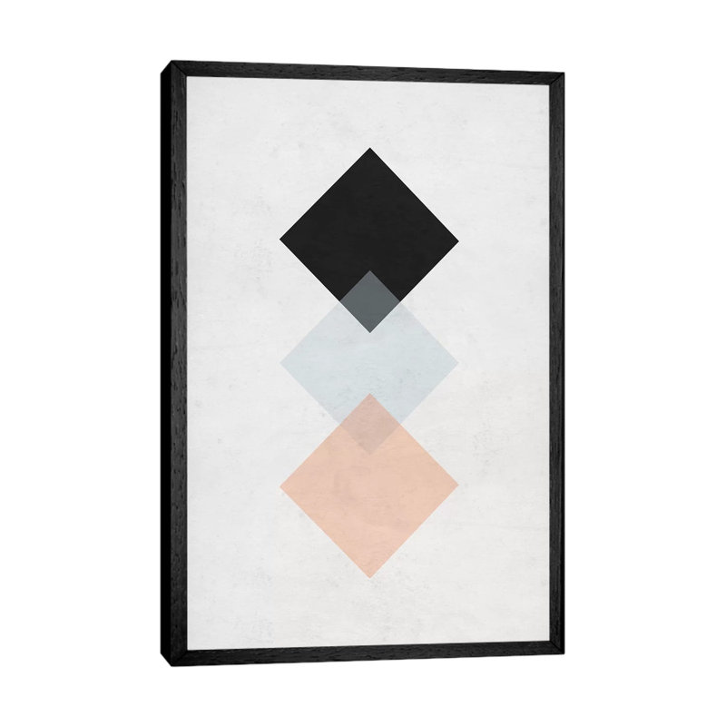 Squares - Gray Background by Nouveau Prints - Print on Canvas, Black Framed, 101.6cm H x 66.04cm W x 3.81cm D