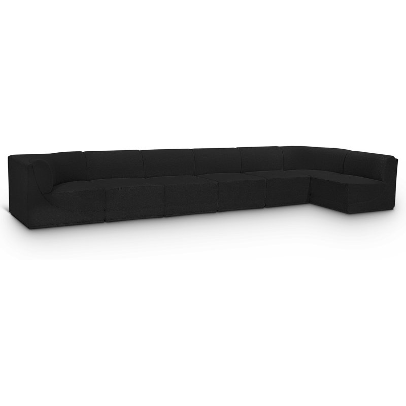 Canapé modulaire rembourré 7 pièces Ollie, Tissu bouclé noir
